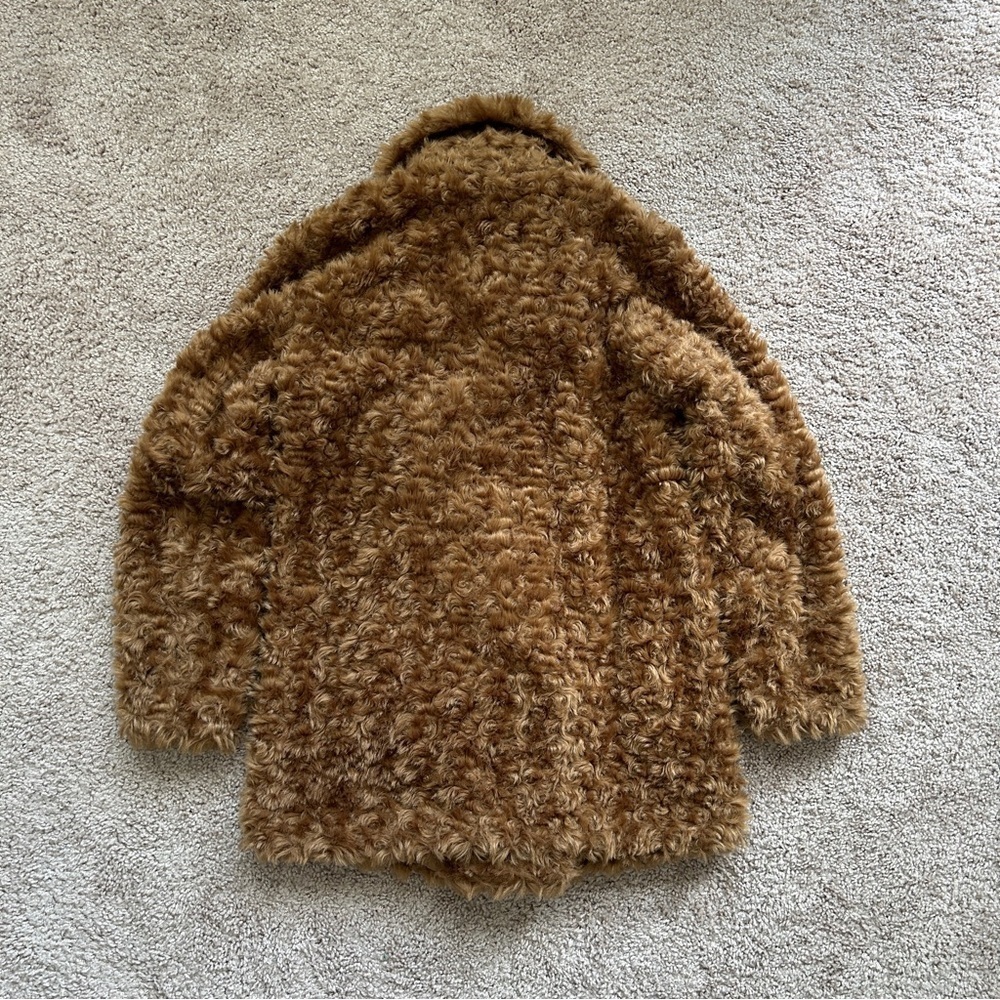 Zara TRF Collection Brown Teddy Fluffy Faux Fur Black Button Down Coat Size XS - Picture 5 of 9